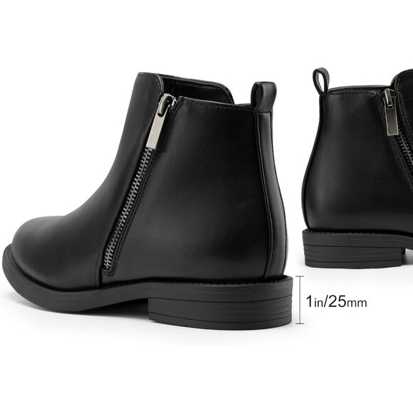 Women's  Black Ankle Boots Short Flat Low Heel Dress Chelsea Casual Classic - Picture 5 of 9